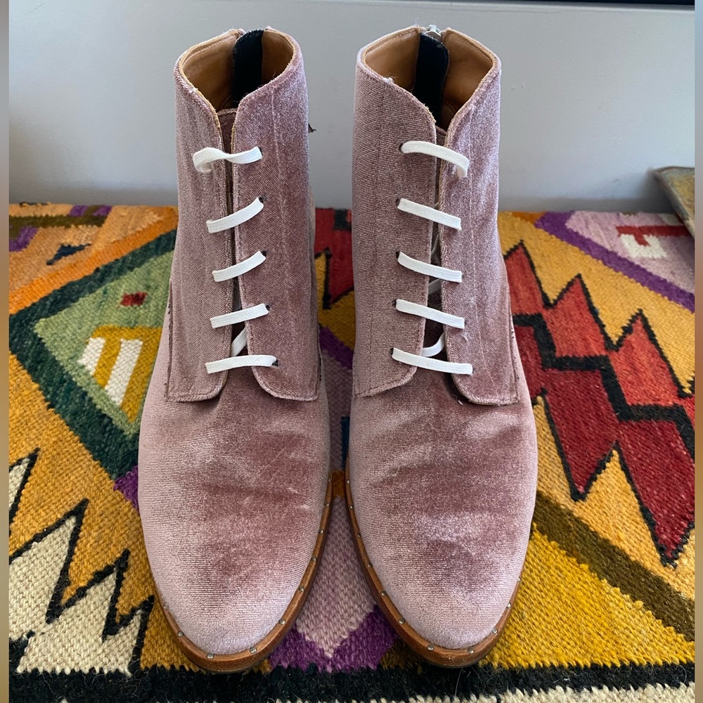 Freda Salvador Rose Velvet Lace Up Ankle Boots
